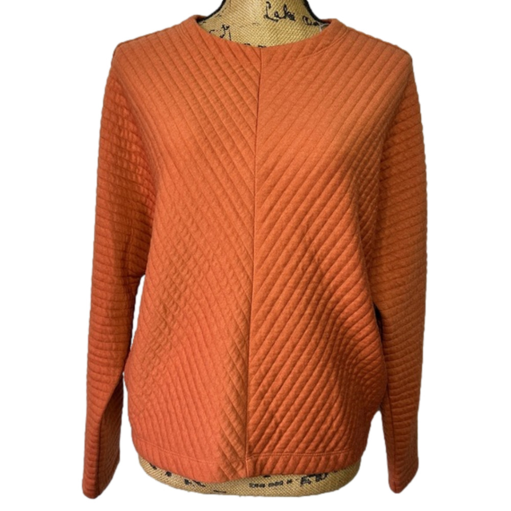 New Women's Orange Quilted Oversized‎ Sweatshirt Small